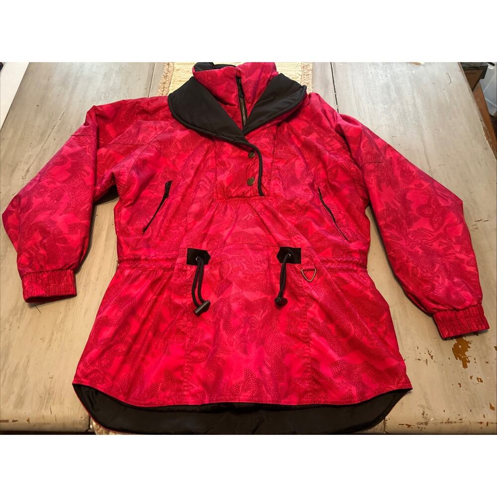 Vtg Black Bear Red Black Pullover Coat Jacket Cinch Waist 90s Sz 10